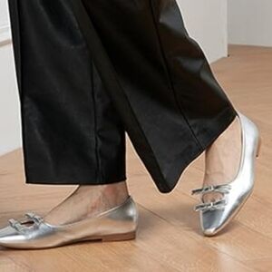 C. PARAVANO Mary Jane Silver Bow-Accent Women's Ballet Flats Size EU 39.5